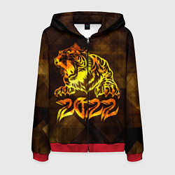 Толстовка 3D на молнии мужская Хищник Тигр 2022, цвет: 3D-красный