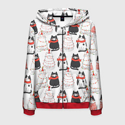 Толстовка 3D на молнии мужская НОВОГОДНИЕ КОТИКИ 2022, цвет: 3D-красный