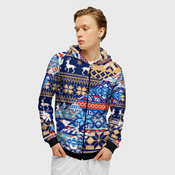 Толстовка 3D на молнии мужская НОВОГОДНИЙ УЗОР ОЛЕНИ И МЕДВЕДИ НОВЫЙ ГОД 2022, цвет: 3D-черный — фото 2