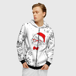 Толстовка 3D на молнии мужская Новогодний тигр летящие снежинки, цвет: 3D-черный — фото 2