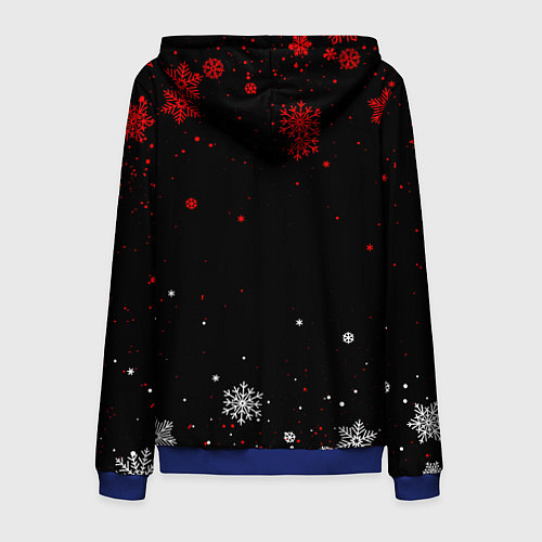 Мужская толстовка на молнии КРАСНО БЕЛЫЕ СНЕЖИНКИ НА ЧЁРНОМ ФОНЕ / 3D-Синий – фото 2