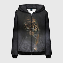 Толстовка 3D на молнии мужская Тигр в тумане, цвет: 3D-черный
