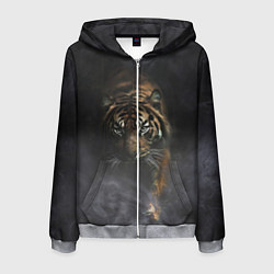 Толстовка 3D на молнии мужская Тигр в тумане, цвет: 3D-меланж