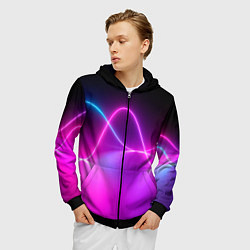 Толстовка 3D на молнии мужская Лучи света pink theme, цвет: 3D-черный — фото 2