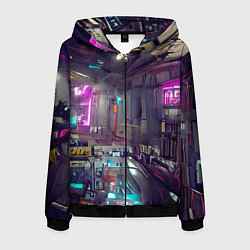 Толстовка 3D на молнии мужская Городской киберпанк, цвет: 3D-черный