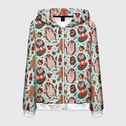 Мужская толстовка на молнии Новогодний ёжик и щелкунчик