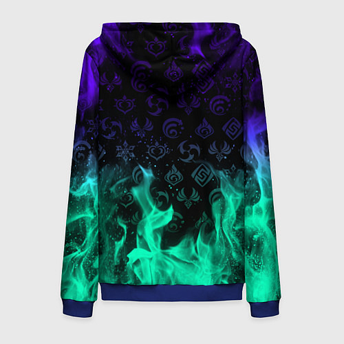Мужская толстовка на молнии НЕОНОВЫЙ ОГОНЬ ГЕНШИН ИМПАКТ СИМВОЛЫ / 3D-Синий – фото 2