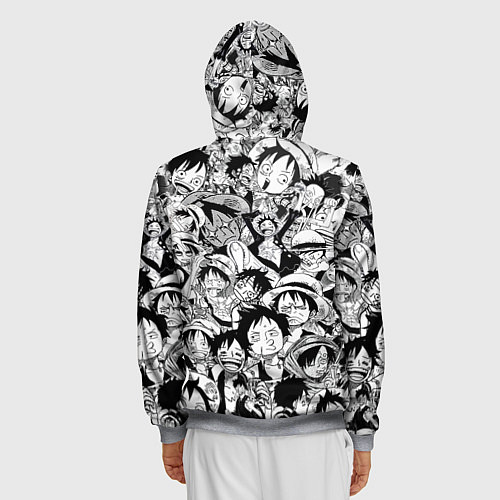 Мужская толстовка на молнии МАНКИ Д ЛУФФИ ЧЁРНО БЕЛЫЙ / 3D-Меланж – фото 4