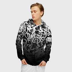 Толстовка 3D на молнии мужская GRAFFITI WHITE TAGS ГРАФФИТИ, цвет: 3D-черный — фото 2