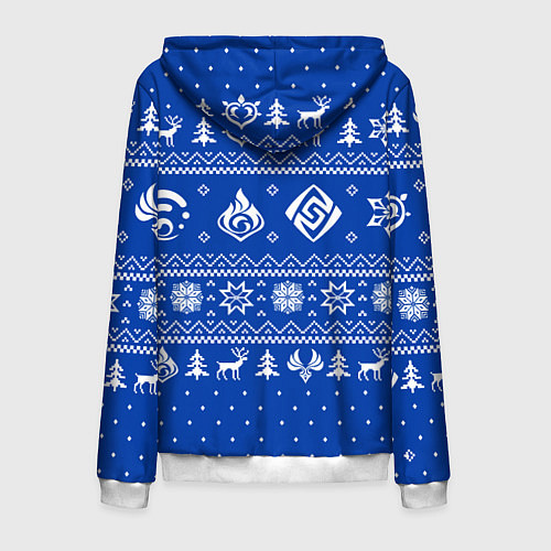 Мужская толстовка на молнии НОВОГОДНИЙ СВИТЕР GENSHIN IMPACT СИНИЙ / 3D-Белый – фото 2