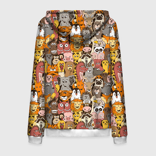 Мужская толстовка на молнии Зоопарк разные звери / 3D-Белый – фото 2