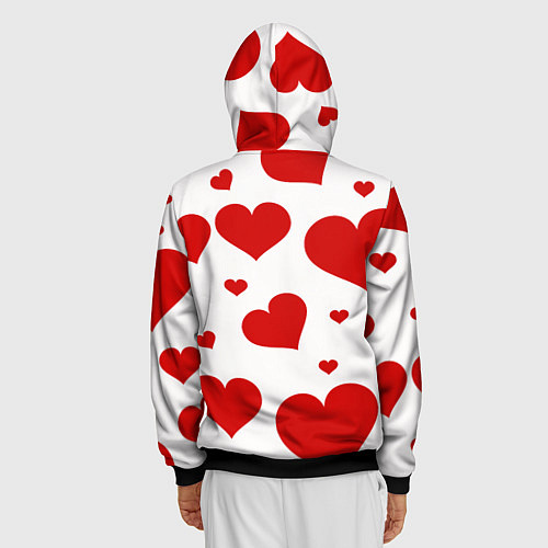 Мужская толстовка на молнии Красные сердечки Heart / 3D-Черный – фото 4