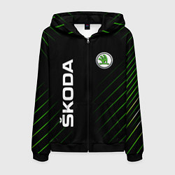 Толстовка 3D на молнии мужская Skoda Шкода Полосы, цвет: 3D-черный