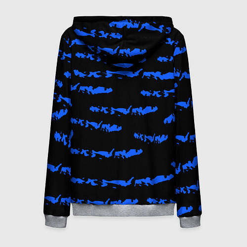Мужская толстовка на молнии Полосатый синий с черным как водяной тигр / 3D-Меланж – фото 2