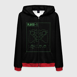 Толстовка 3D на молнии мужская Джойстик Player One, цвет: 3D-красный