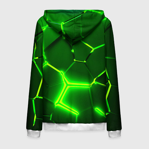 Мужская толстовка на молнии 3D ПЛИТЫ НЕОН NEON GREEN HEXAGON РАЗЛОМ / 3D-Белый – фото 2