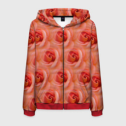 Толстовка 3D на молнии мужская Розы - цветы - паттерн, цвет: 3D-красный