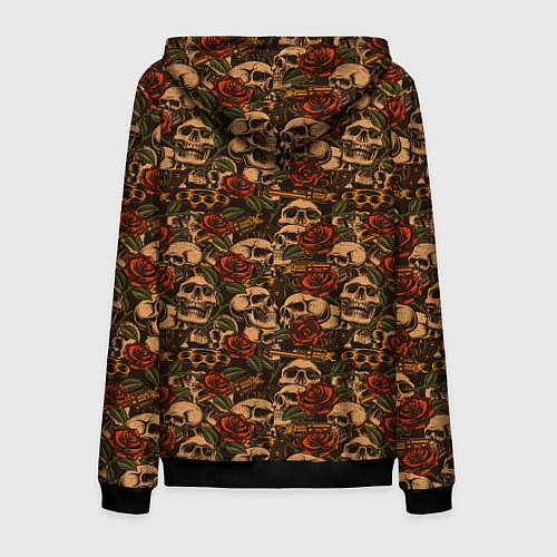 Мужская толстовка на молнии Черепа с оружием и розами / 3D-Черный – фото 2