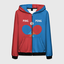 Толстовка 3D на молнии мужская PING PONG теннис, цвет: 3D-черный
