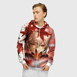 Толстовка 3D на молнии мужская Кадзуха и кленовые листья, цвет: 3D-белый — фото 2
