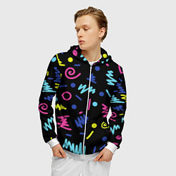 Толстовка 3D на молнии мужская Neon color pattern Fashion 2032, цвет: 3D-белый — фото 2