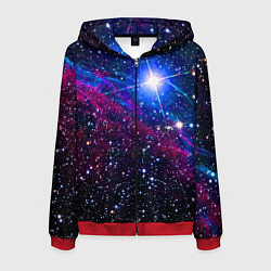 Толстовка 3D на молнии мужская Открытый космос Star Neon, цвет: 3D-красный