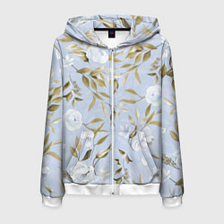 Толстовка 3D на молнии мужская Цветы Золотые Листья, цвет: 3D-белый