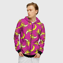 Толстовка 3D на молнии мужская Banana pattern Summer Color, цвет: 3D-черный — фото 2