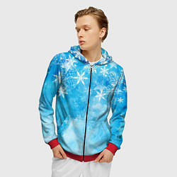 Толстовка 3D на молнии мужская Новогодние снежинки, цвет: 3D-красный — фото 2