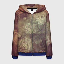 Толстовка 3D на молнии мужская Цветы картина маслом, цвет: 3D-синий