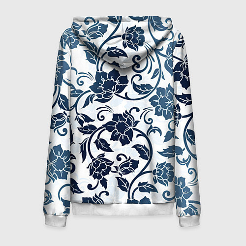 Мужская толстовка на молнии Гжелевые цветы / 3D-Белый – фото 2