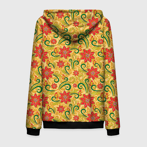 Мужская толстовка на молнии Оранжевая хохлома / 3D-Черный – фото 2