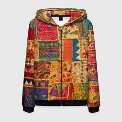 Толстовка 3D на молнии мужская Пэчворк Лоскутное одеяло Patchwork Quilt, цвет: 3D-черный
