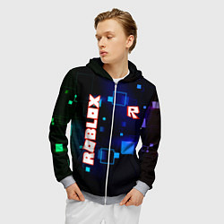 Толстовка 3D на молнии мужская ROBLOX неоновые кубики, цвет: 3D-меланж — фото 2