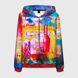Толстовка 3D на молнии мужская Импрессионизм Лето Абстракция Impressionism Summer, цвет: 3D-красный