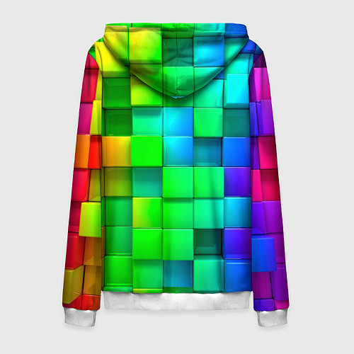 Мужская толстовка на молнии РАЗНОЦВЕТНЫЕ КУБИКИ MULTICOLORED CUBES / 3D-Белый – фото 2