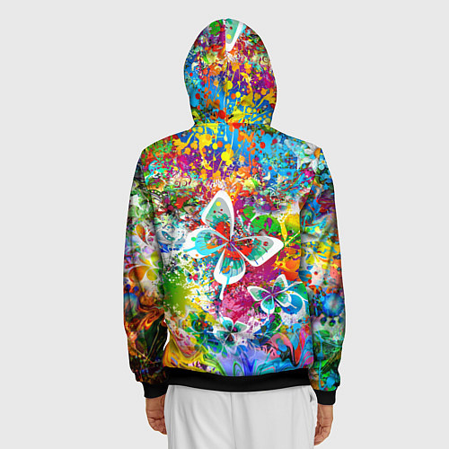 Мужская толстовка на молнии Яркое безумие Бабочки, кляксы, граффити / 3D-Черный – фото 4
