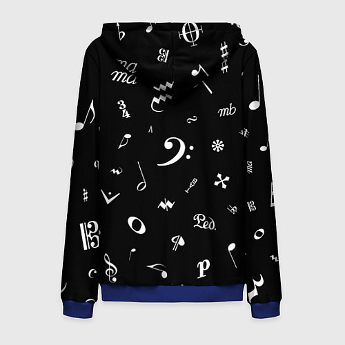 Мужская толстовка на молнии Нотные Знаки Белые на Черном / 3D-Синий – фото 2
