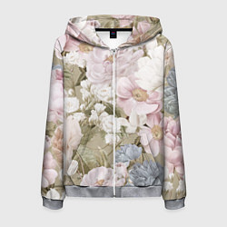 Толстовка 3D на молнии мужская Цветы Английский Садовый Узор, цвет: 3D-меланж