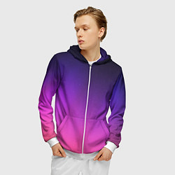 Толстовка 3D на молнии мужская Розовофиолетовый градиент, цвет: 3D-белый — фото 2