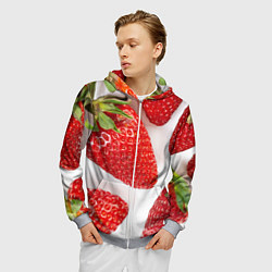 Толстовка 3D на молнии мужская Strawberries, цвет: 3D-меланж — фото 2