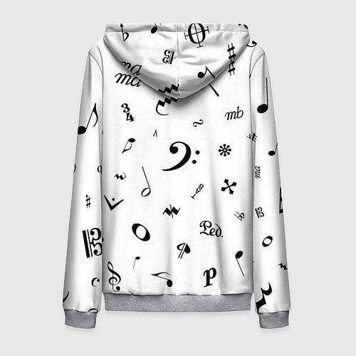 Мужская толстовка на молнии Нотные Знаки Черные на Белом / 3D-Меланж – фото 2