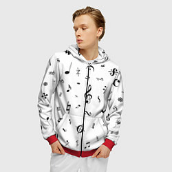 Толстовка 3D на молнии мужская Нотные Знаки Черные на Белом, цвет: 3D-красный — фото 2