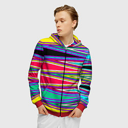 Толстовка 3D на молнии мужская Разноцветный радужный полосатый принт, цвет: 3D-красный — фото 2