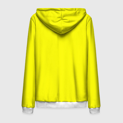 Мужская толстовка на молнии Однотонный неоновый лимонный желтый тон / 3D-Белый – фото 2