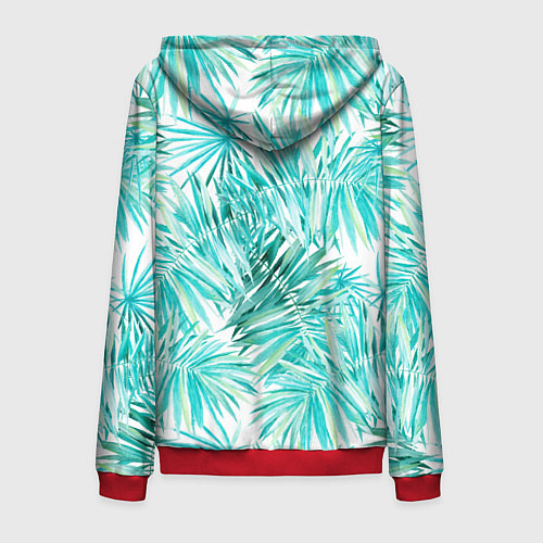 Мужская толстовка на молнии Листья Пальмы Нарисованные Акварелью / 3D-Красный – фото 2