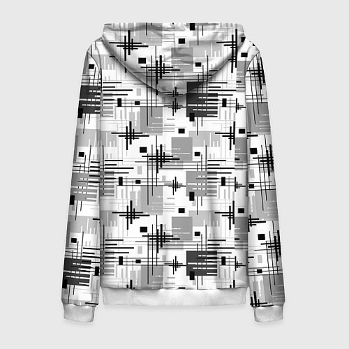 Мужская толстовка на молнии Черно белый ретро геометрический узор / 3D-Белый – фото 2