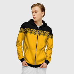 Толстовка 3D на молнии мужская Черное кружево на желтом фоне, цвет: 3D-черный — фото 2