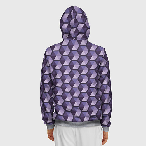 Мужская толстовка на молнии Фиолетовые шестиугольники / 3D-Меланж – фото 4