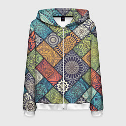 Толстовка 3D на молнии мужская Мандала орнамент, цвет: 3D-белый